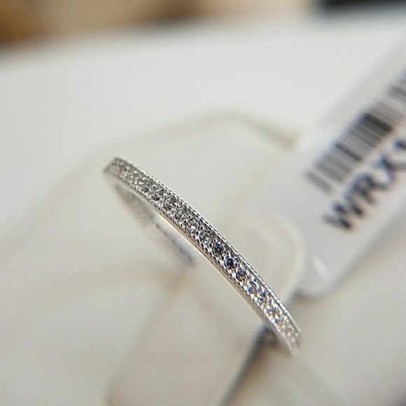 White Gold plated pave setting Eternity Band - Picture 2 of 8